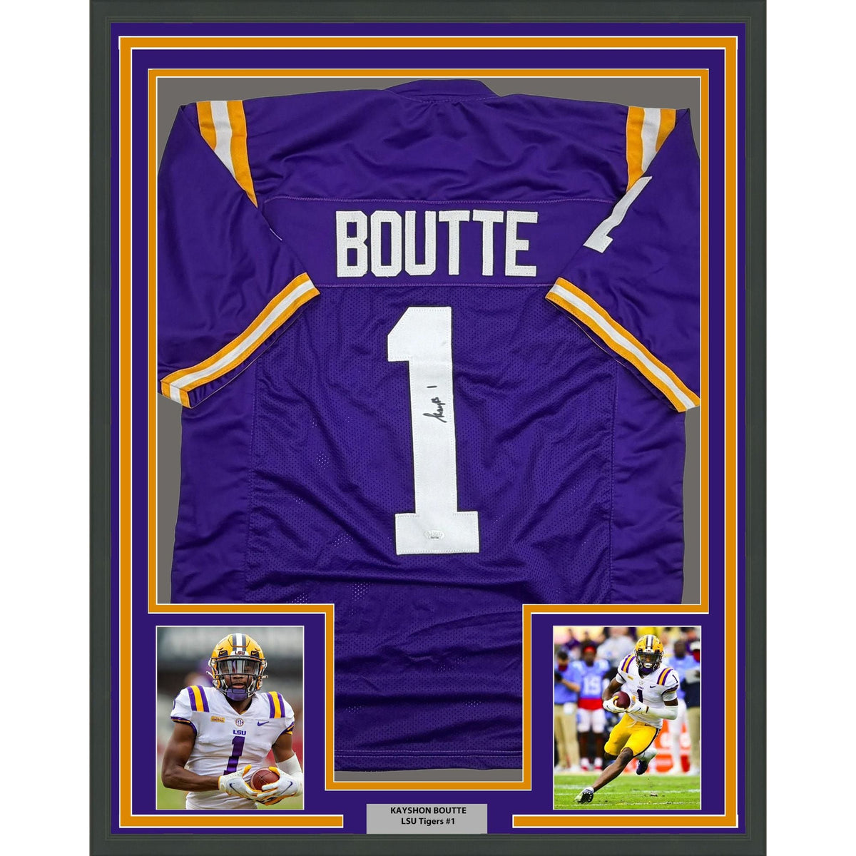 Framed Autographed/Signed Kayshon Boutte 35x39 LSU Purple College Football Jersey JSA COA