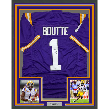 Framed Autographed/Signed Kayshon Boutte 35x39 LSU Purple College Football Jersey JSA COA