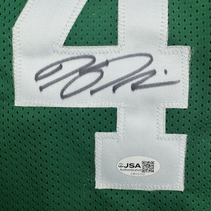 Framed Autographed/Signed Kendrick Perkins 35x39 Boston Green Basketball Jersey JSA COA