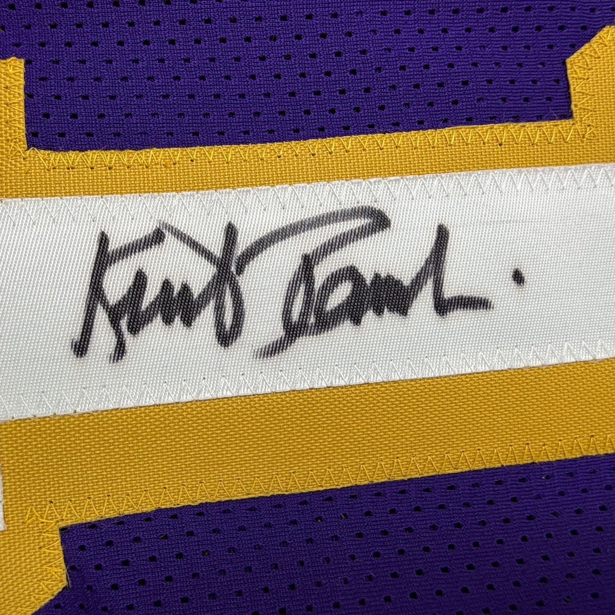 Framed Autographed/Signed Kurt Rambis 35x39 Los Angeles Purple Basketball Jersey Beckett BAS COA