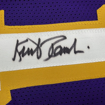 Framed Autographed/Signed Kurt Rambis 35x39 Los Angeles Purple Basketball Jersey Beckett BAS COA