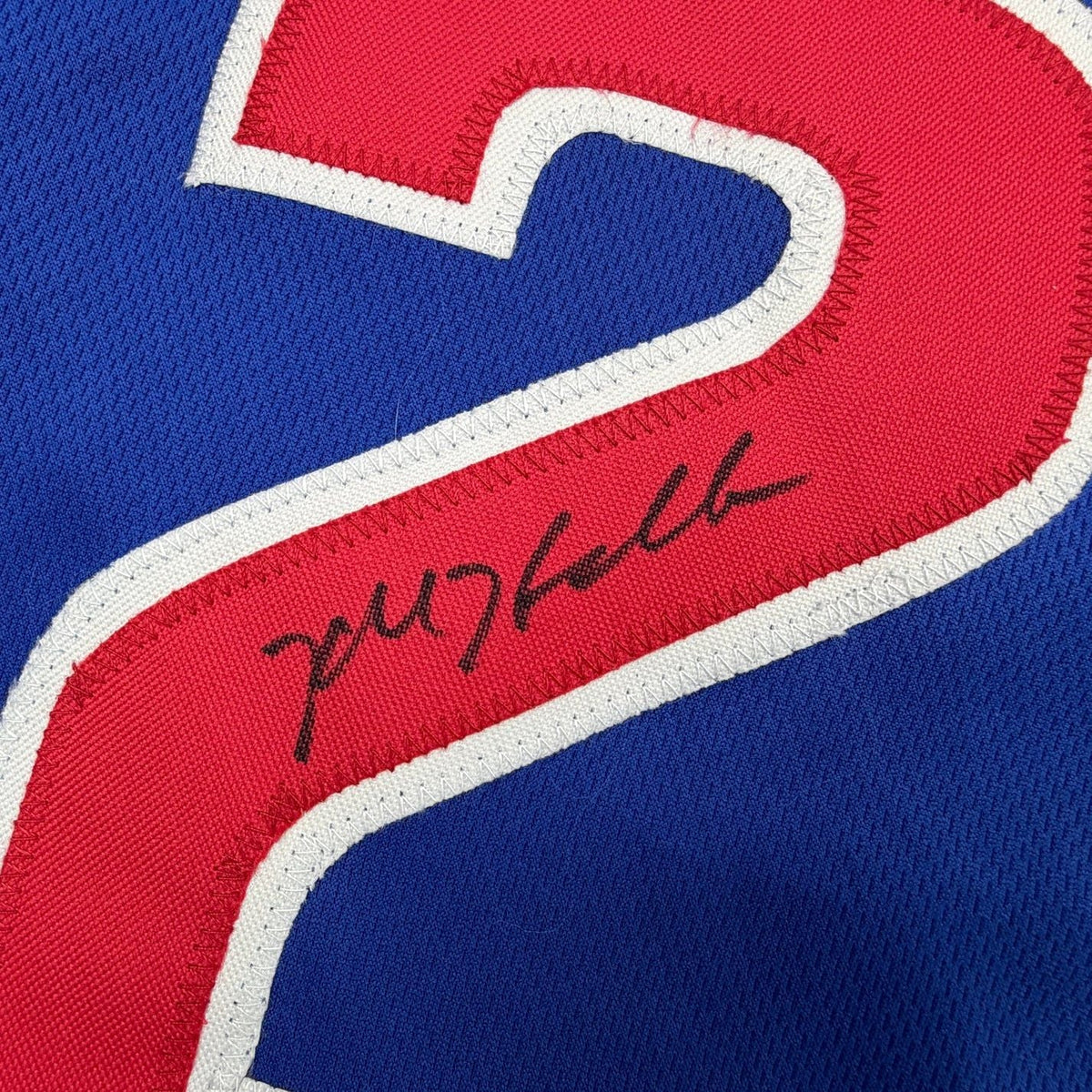 Framed Autographed/Signed Kyle Hendricks 35x39 Chicago Blue Baseball Jersey JSA COA