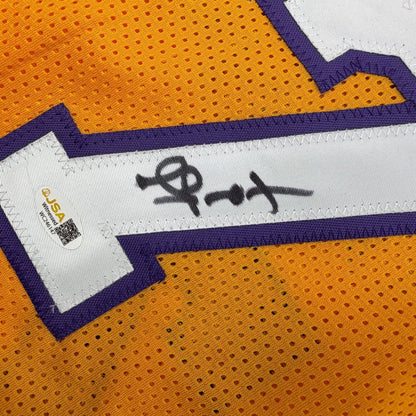 Framed Autographed/Signed Lamar Odom 35x39 Los Angeles Yellow Basketball Jersey JSA COA