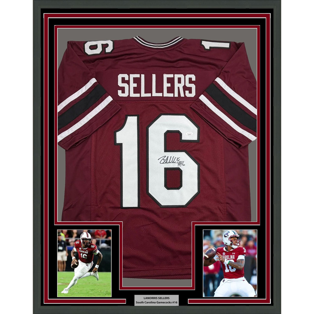 Framed Autographed/Signed LaNorris Sellers 35x39 South Carolina Maroon College Football Jersey JSA COA