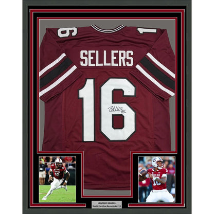 Framed Autographed/Signed LaNorris Sellers 35x39 South Carolina Maroon College Football Jersey JSA COA