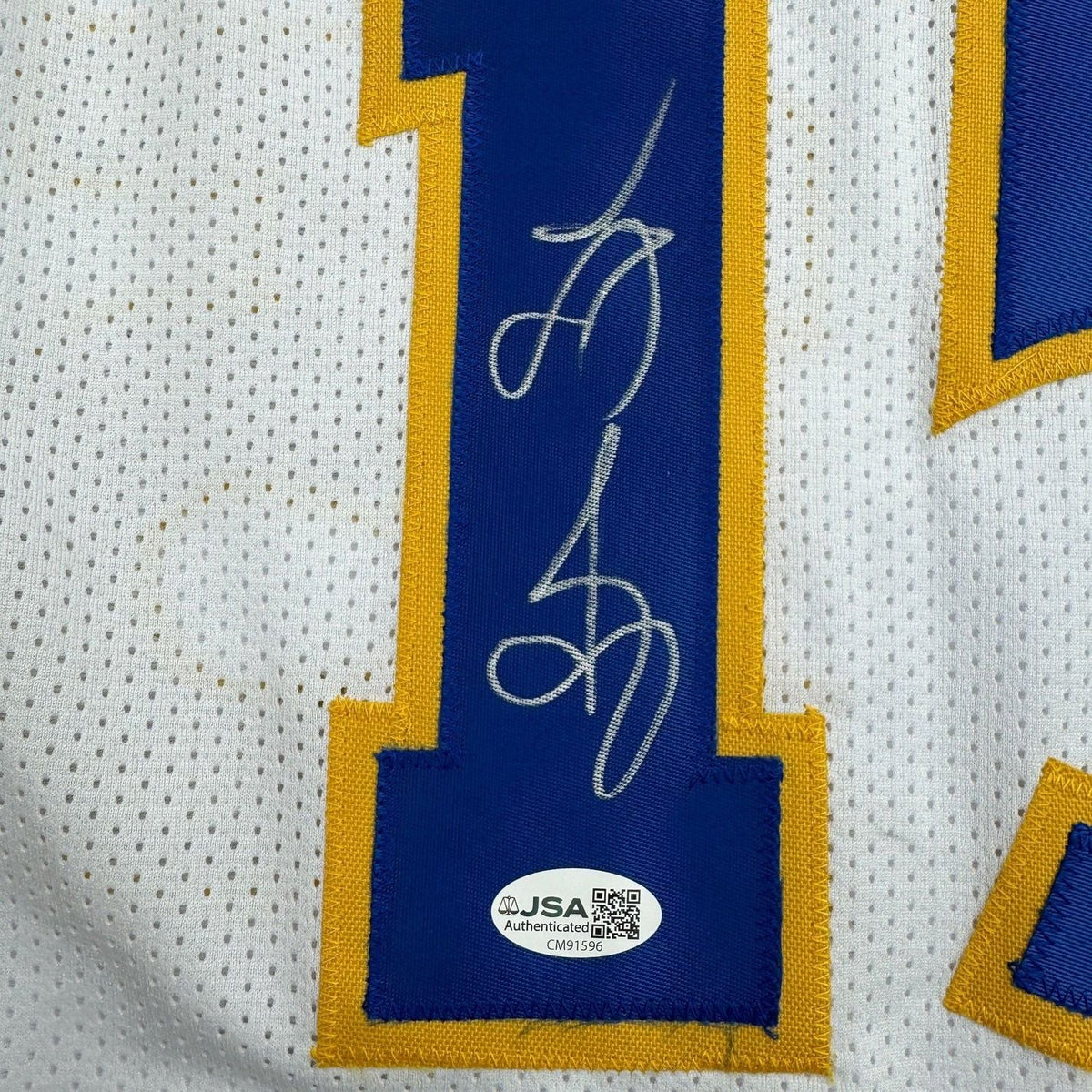 Framed Autographed/Signed Latrell Sprewell 35x39 Golden State White Retro Basketball Jersey JSA COA
