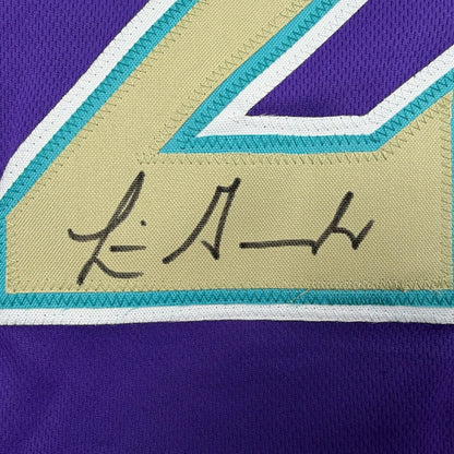 Framed Autographed/Signed Luis Gonzalez 35x39 Arizona Purple Baseball Jersey Beckett BAS COA