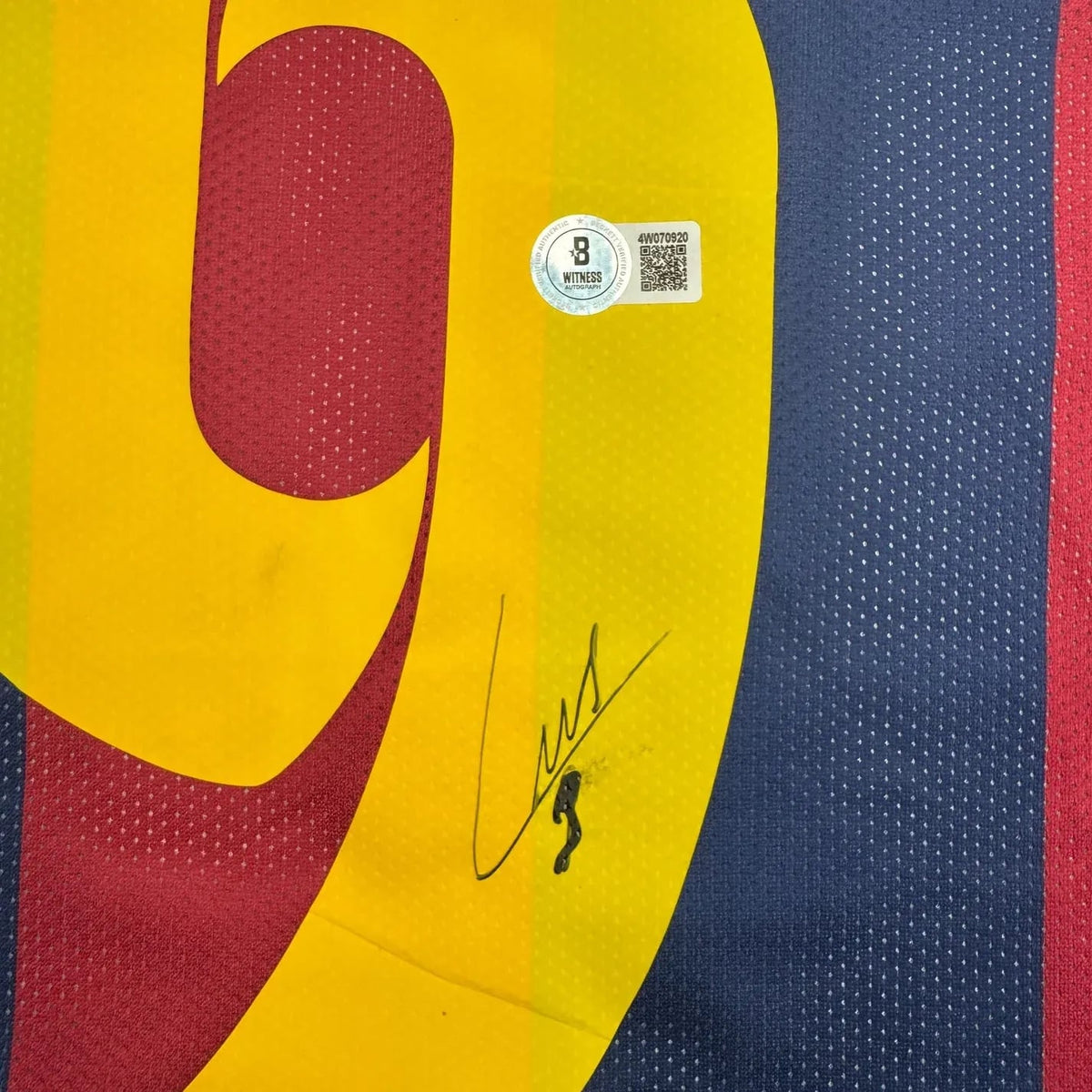 Framed Autographed/Signed Luis Suarez 35x39 FC Barcelona Blue/Red Soccer Futbol Jersey Beckett BAS COA