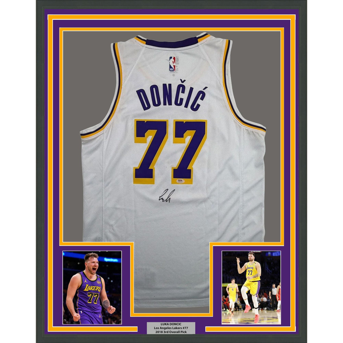 Framed Autographed/Signed Luka Doncic 35x39 Los Angeles Lakers White Authentic Basketball Jersey PSA/DNA COA