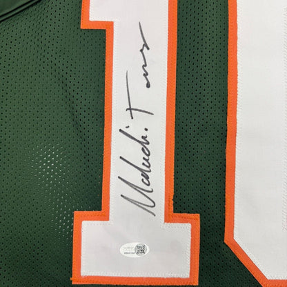 Framed Autographed/Signed Malachi Toney 35x39 Miami Green College Football Jersey JSA COA