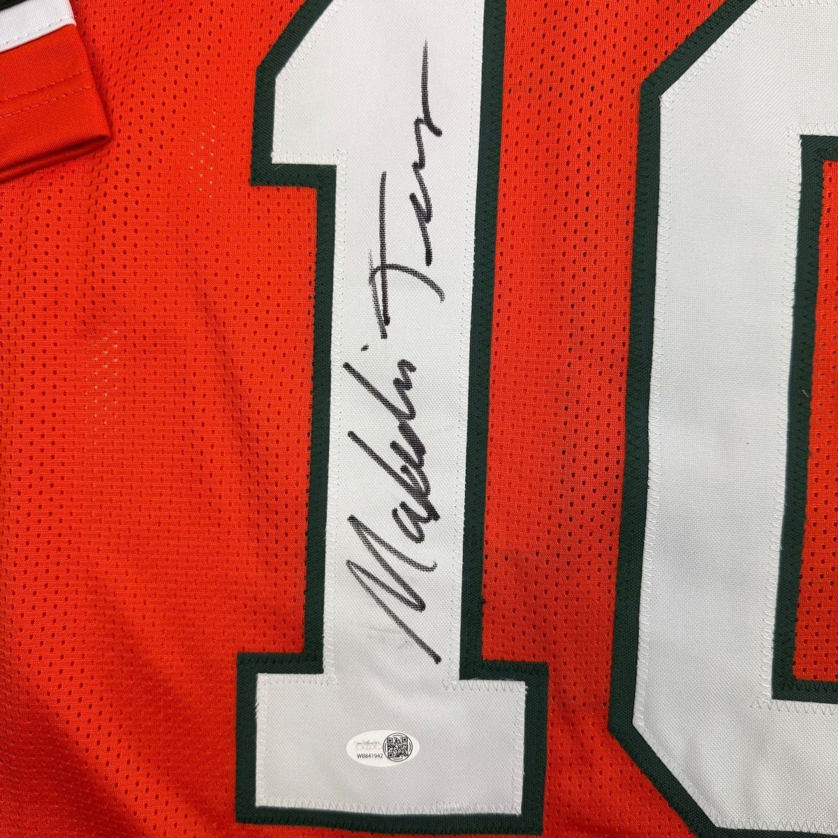 Framed Autographed/Signed Malachi Toney 35x39 Miami Orange College Football Jersey JSA COA