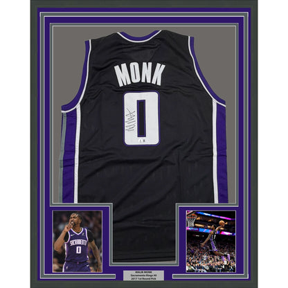 Framed Autographed/Signed Malik Monk 35x39 Sacramento Black Basketball Jersey Beckett BAS COA