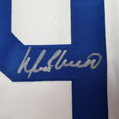 Framed Autographed/Signed Manny Ramirez MannyWood 35x39 Los Angeles White Baseball Jersey Beckett BAS COA