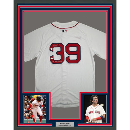 Framed Autographed/Signed Marcelo Mayer MLB Debut 35x39 Boston Red Sox White Authentic Baseball Jersey Fanatics & MLB COA