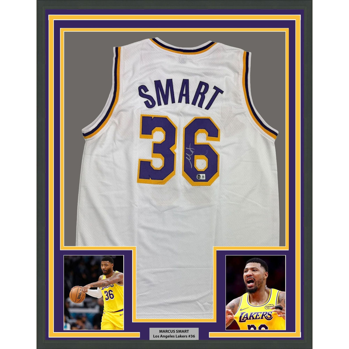 Framed Autographed/Signed Marcus Smart Los Angeles White Basketball Jersey Beckett BAS COA
