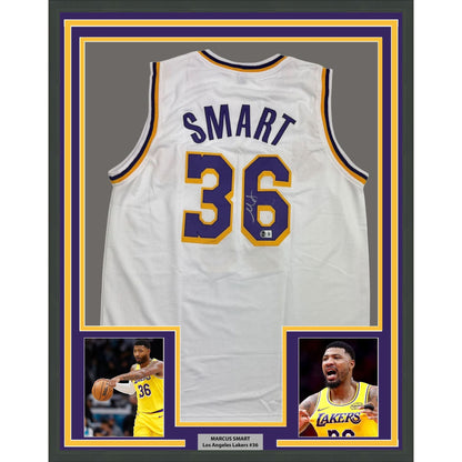 Framed Autographed/Signed Marcus Smart Los Angeles White Basketball Jersey Beckett BAS COA
