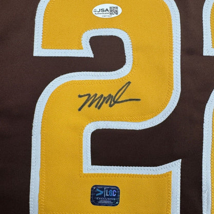 Framed Autographed/Signed Mason Miller 35x39 San Diego Brown Baseball Jersey JSA COA