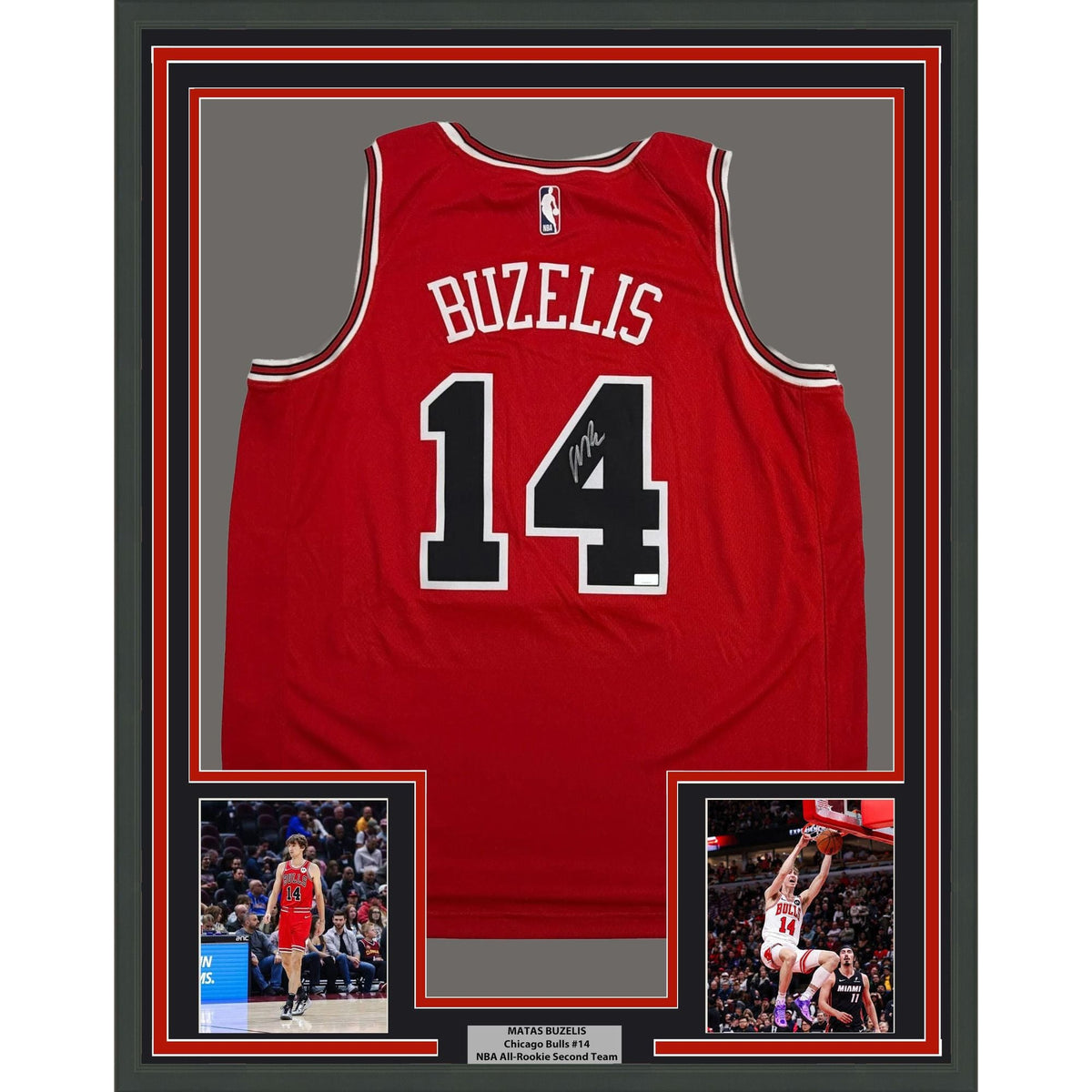 Framed Autographed/Signed Matas Buzelis 35x39 Chicago Bulls Red Authentic Basketball Jersey Panini COA