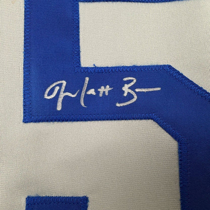 Framed Autographed/Signed Matt Beaty 35x39 Los Angeles Grey Baseball Jersey Beckett BAS COA
