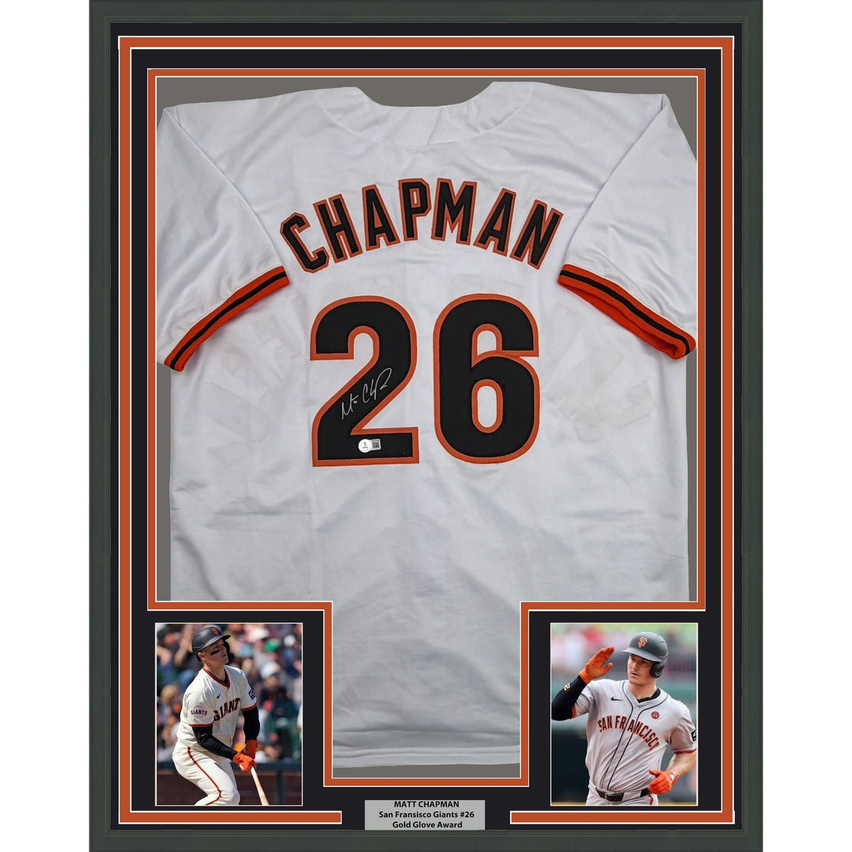 Framed Autographed/Signed Matt Chapman 35x39 San Francisco White Baseball Jersey Beckett BAS COA