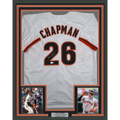 Framed Autographed/Signed Matt Chapman 35x39 San Francisco White Baseball Jersey Beckett BAS COA