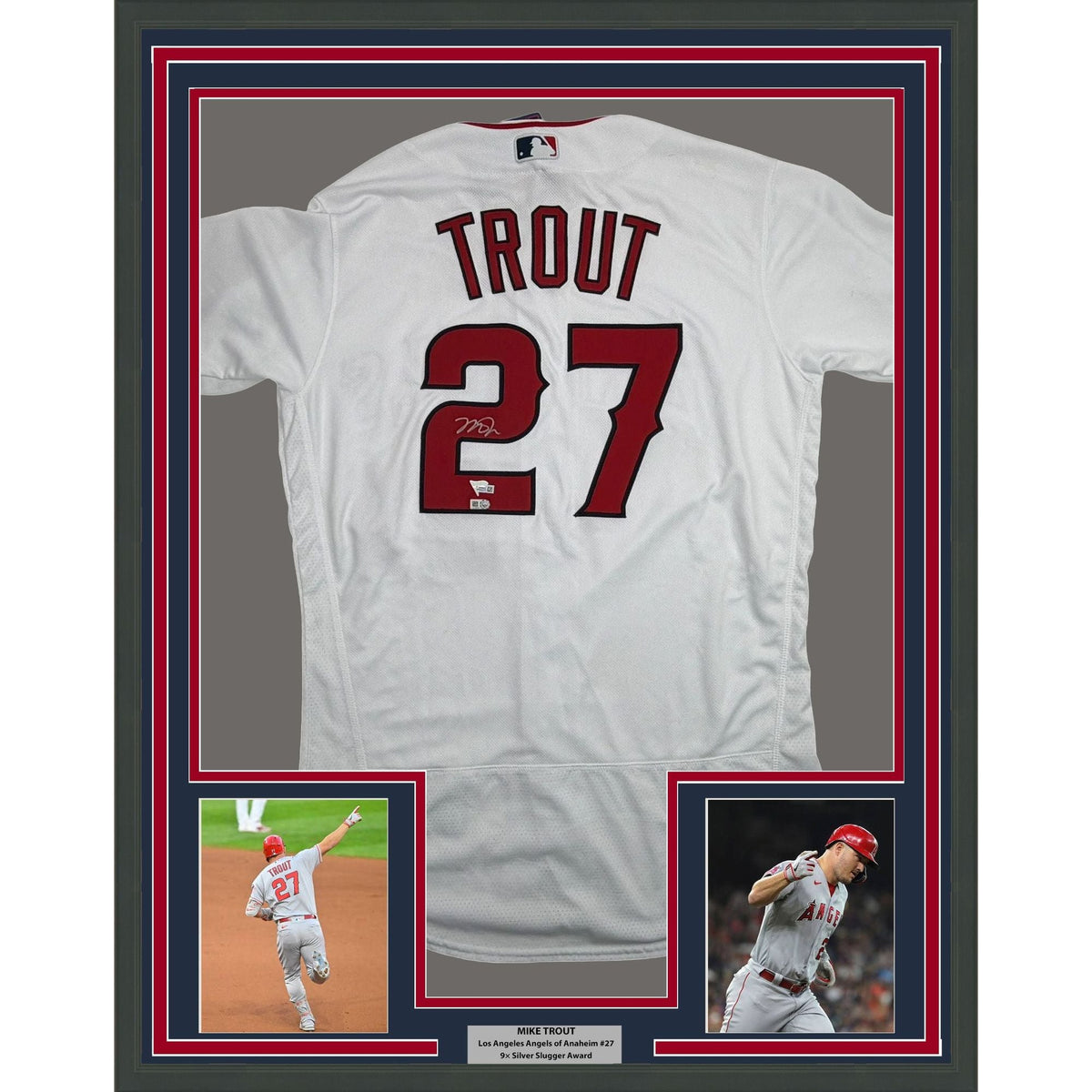 Framed Autographed/Signed Mike Trout 35x39 Los Angeles Anaheim Angels White Authentic Baseball Jersey Fanatics & MLB COA