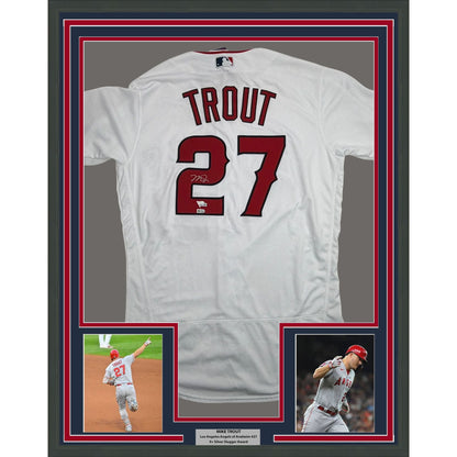 Framed Autographed/Signed Mike Trout 35x39 Los Angeles Anaheim Angels White Authentic Baseball Jersey Fanatics & MLB COA