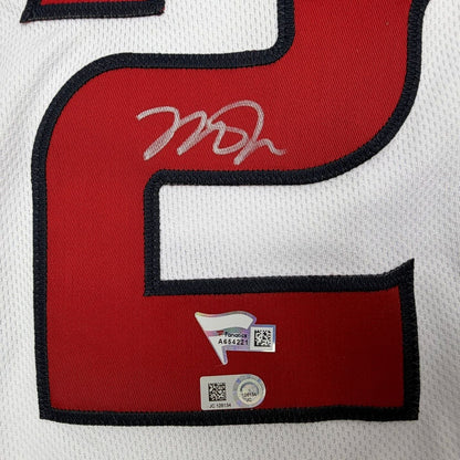 Framed Autographed/Signed Mike Trout 35x39 Los Angeles Anaheim Angels White Authentic Baseball Jersey Fanatics & MLB COA