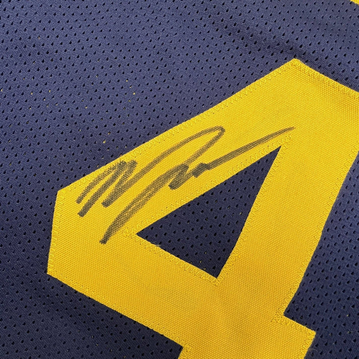 Framed Autographed/Signed Moses Moody 35x39 Golden State Navy Blue Basketball Jersey Beckett BAS COA