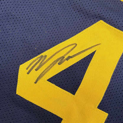 Framed Autographed/Signed Moses Moody 35x39 Golden State Navy Blue Basketball Jersey Beckett BAS COA