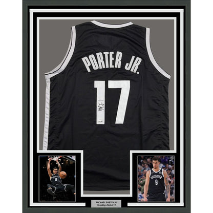 Framed Autographed/Signed Michael Porter Jr 35x39 Brooklyn Black Basketball Jersey JSA COA