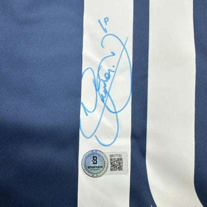 Framed Autographed/Signed Neymar Jr. 35x39 PSG Paris Saint-Germain Blue Soccer Jersey Beckett BAS COA