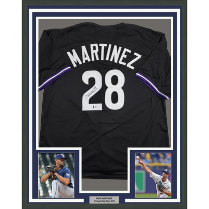 Framed Autographed/Signed Nick Martinez 35x39 Tampa Bay Black Baseball Jersey Beckett BAS COA