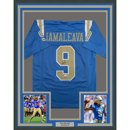 Framed Autographed/Signed Nico Iamaleava 35x39 UCLA Blue College Football Jersey JSA COA