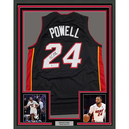 Framed Autographed/Signed Norman Powell 35x39 Miami Black Basketball Jersey Beckett BAS COA