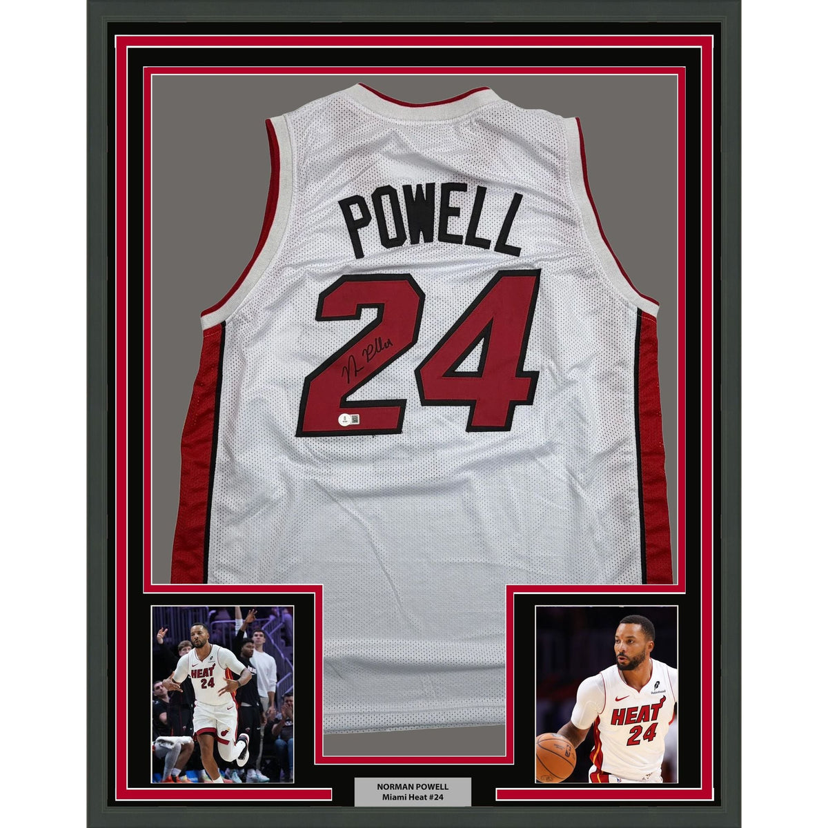 Framed Autographed/Signed Norman Powell 35x39 Miami White Basketball Jersey Beckett BAS COA