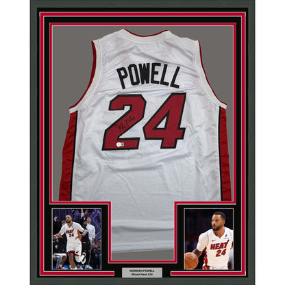 Framed Autographed/Signed Norman Powell 35x39 Miami White Basketball Jersey Beckett BAS COA