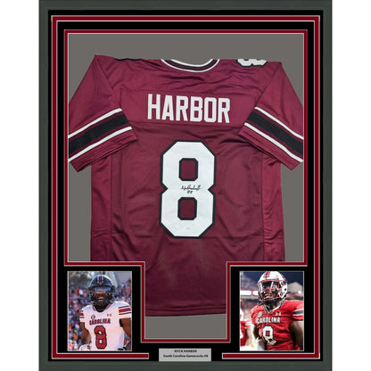 Framed Autographed/Signed Nyck Harbor 35x39 South Carolina Maroon College Football Jersey JSA COA