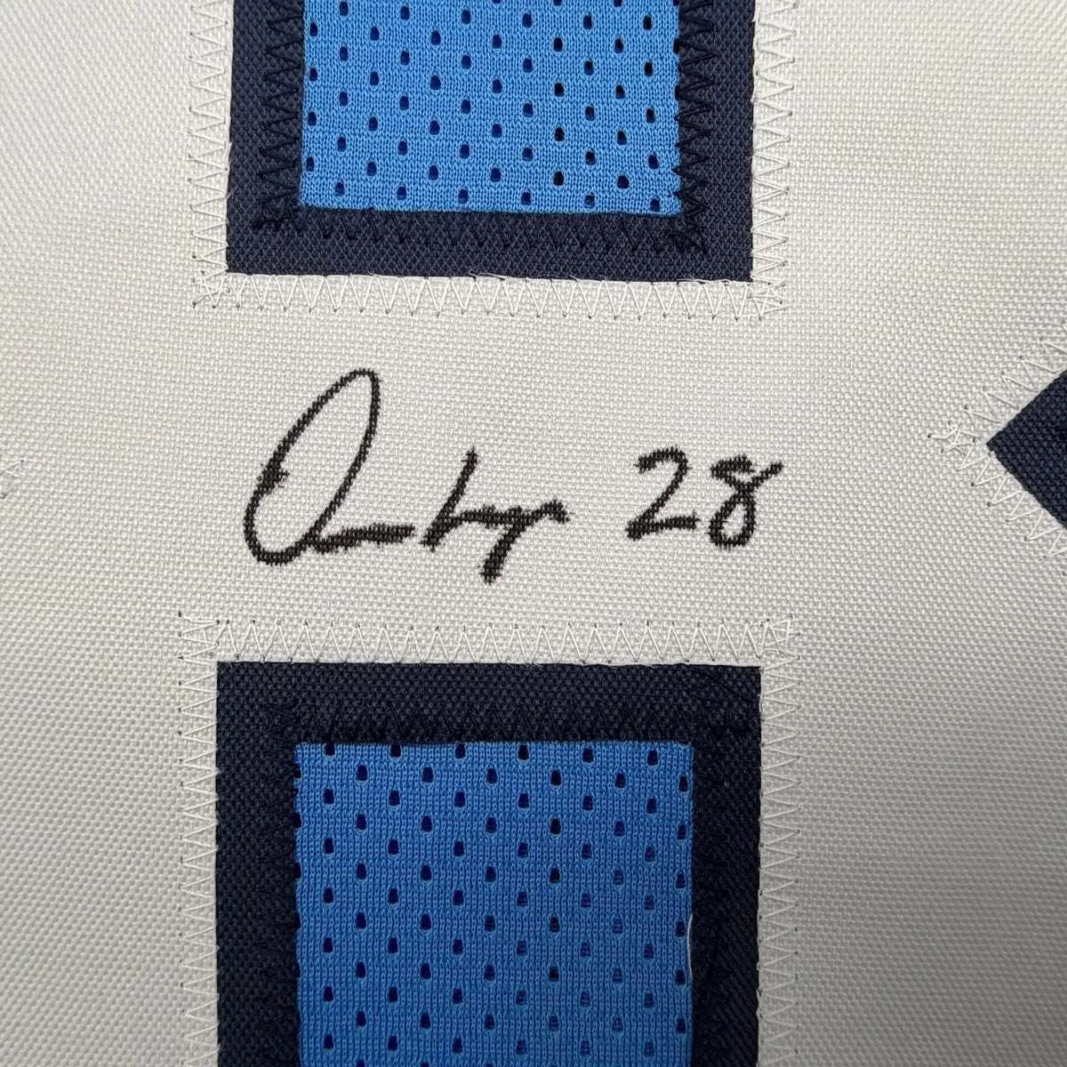 Framed Autographed/Signed Omarion Hampton 35x39 UNC North Carolina Light Blue College Football Jersey Beckett BAS COA