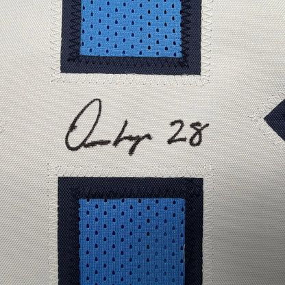 Framed Autographed/Signed Omarion Hampton 35x39 UNC North Carolina Light Blue College Football Jersey Beckett BAS COA