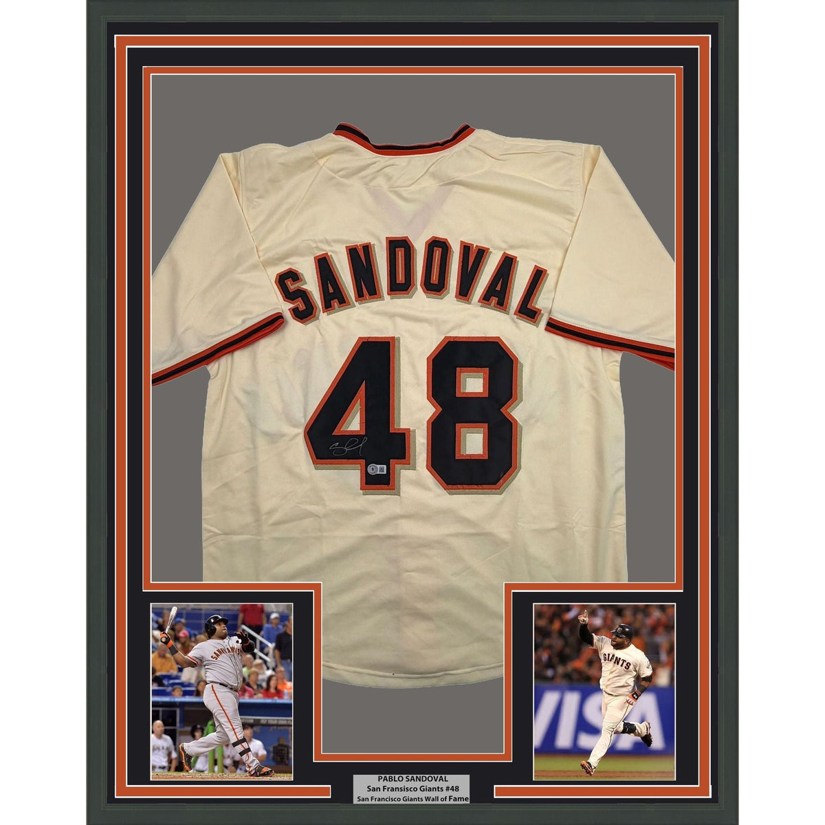 Framed Autographed/Signed Pablo Sandoval 35x39 San Francisco Cream Baseball Jersey Beckett BAS COA