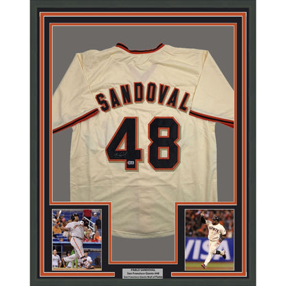 Framed Autographed/Signed Pablo Sandoval 35x39 San Francisco Cream Baseball Jersey Beckett BAS COA