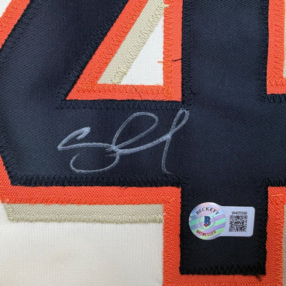 Framed Autographed/Signed Pablo Sandoval 35x39 San Francisco Cream Baseball Jersey Beckett BAS COA