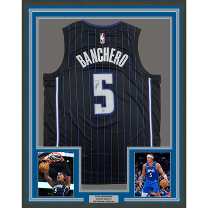 Framed Autographed/Signed Paolo Banchero 35x39 Orlando Magic Black Authentic Basketball Jersey PSA/DNA COA