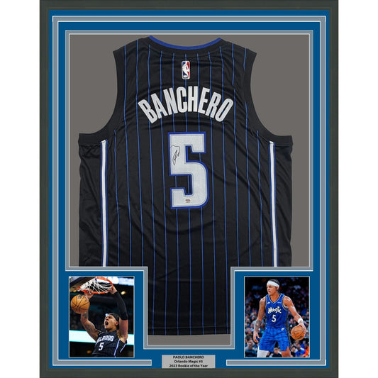 Framed Autographed/Signed Paolo Banchero 35x39 Orlando Magic Black Authentic Basketball Jersey PSA/DNA COA