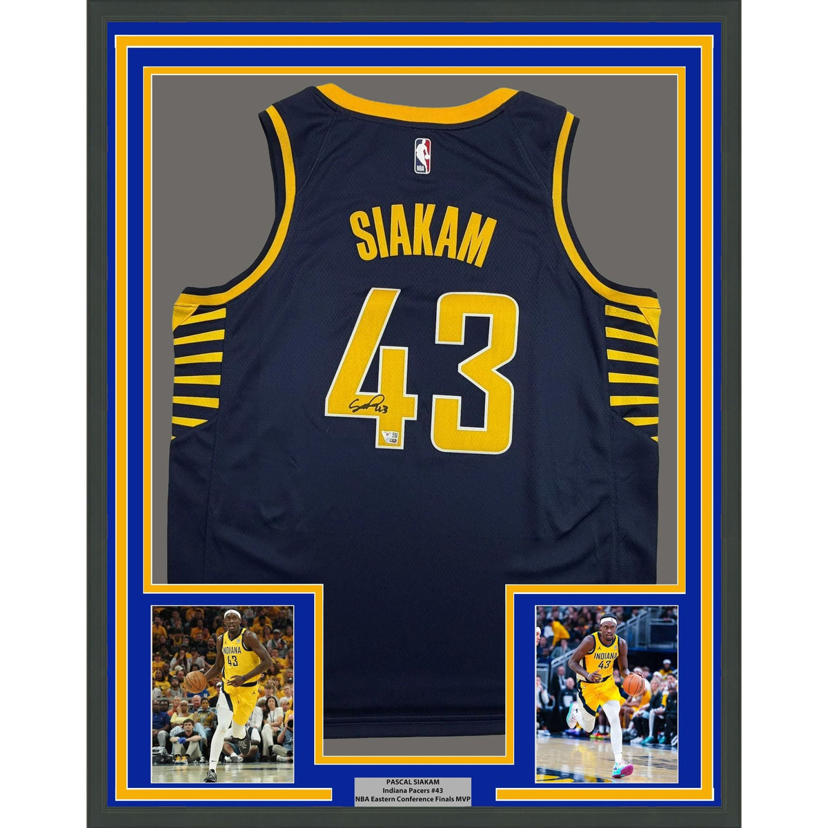 Framed Autographed/Signed Pascal Siakam 35x39 Indiana Pacers Blue Authentic Basketball Jersey Fanatics COA