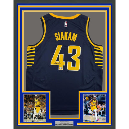 Framed Autographed/Signed Pascal Siakam 35x39 Indiana Pacers Blue Authentic Basketball Jersey Fanatics COA