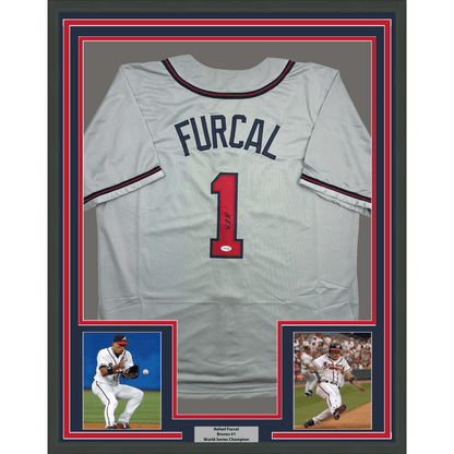 Framed Autographed/Signed Rafael Furcal 35x39 Atlanta Grey Baseball Jersey JSA COA