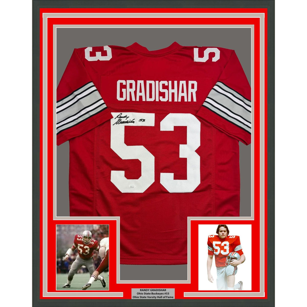 Framed Autographed/Signed Randy Gradishar 35x39 Ohio State Red College Football Jersey JSA COA