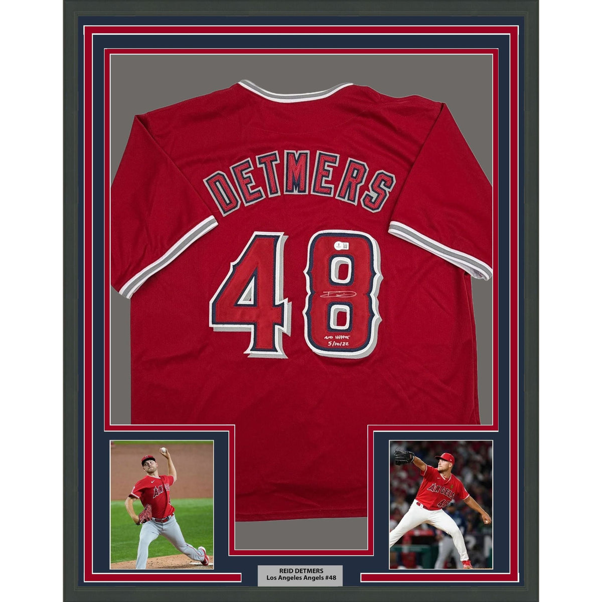 Framed Autographed/Signed Reid Detmers 35x39 Los Angeles Anaheim Red Baseball Jersey Beckett BAS COA